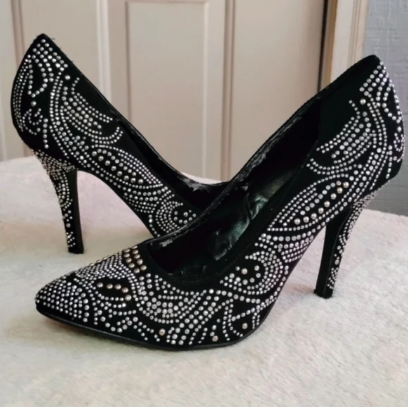 Shiekh Elegant Black Heels Covered In Rhinestone - Picture 8 of 17